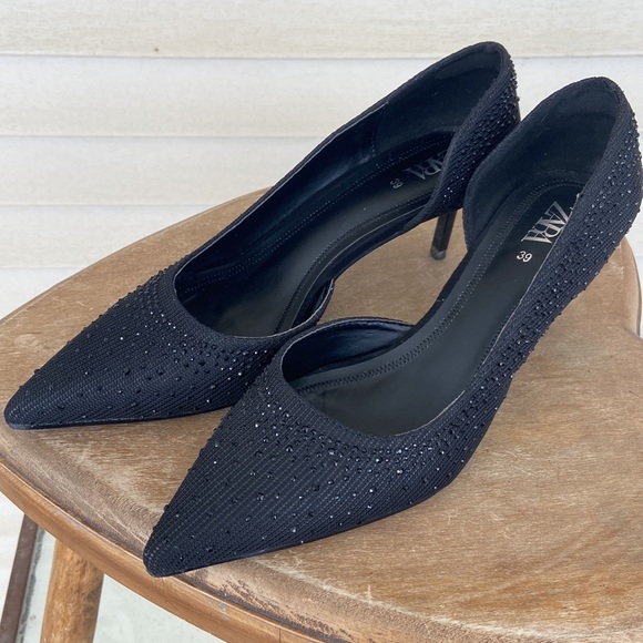 Zara Crystal Studded Stiletto Heel Shoes Women's Size EU 39 US 8 - Picture 8 of 13